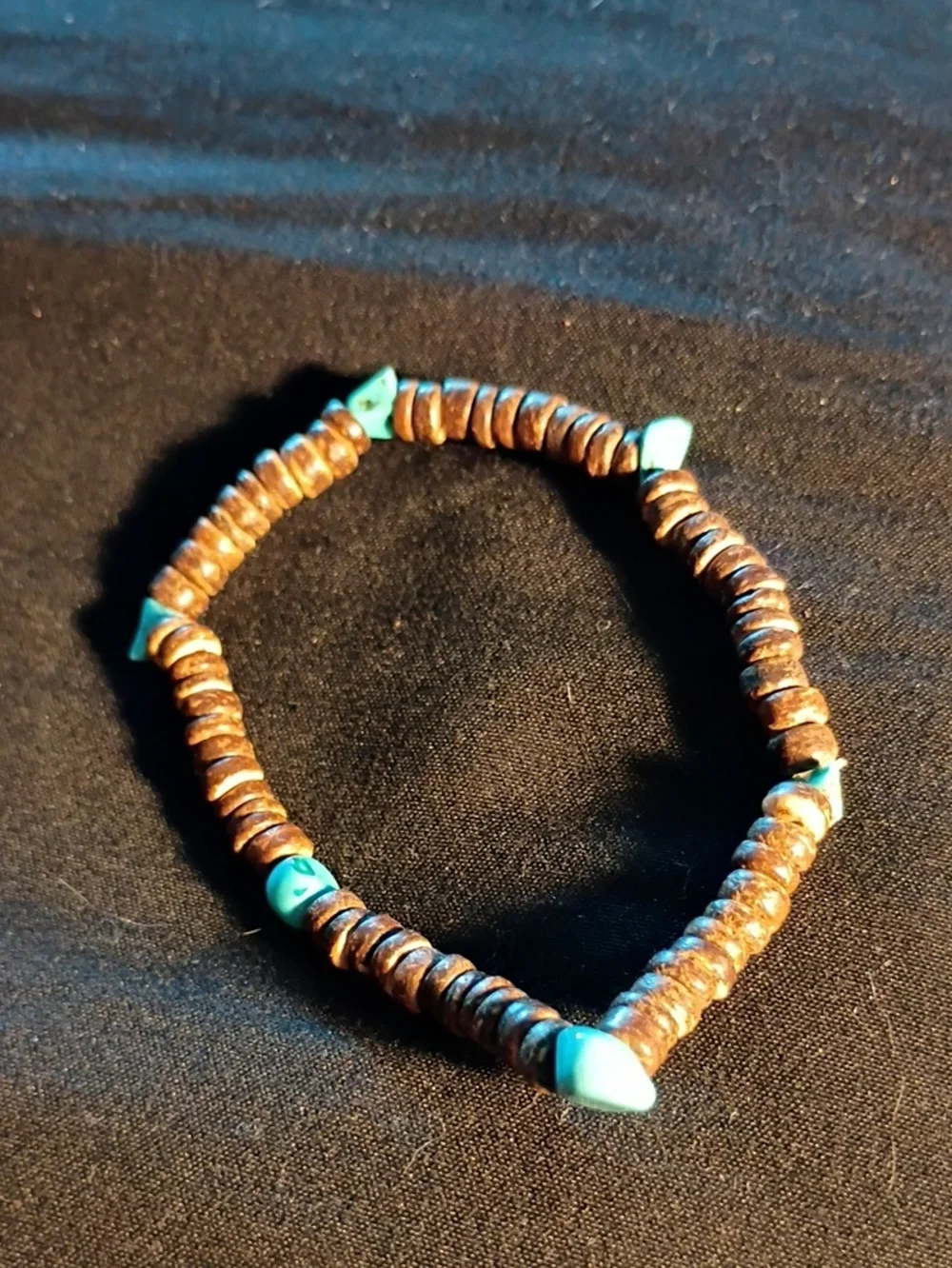 Turquoise Accent Brown Beaded Stretch Bracelet